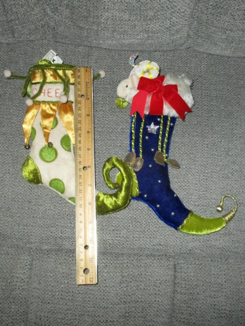 2 Patience Brewster Krinkles Cheer & Ram Mini Christmas Stocking Elf‎ Boot 2009